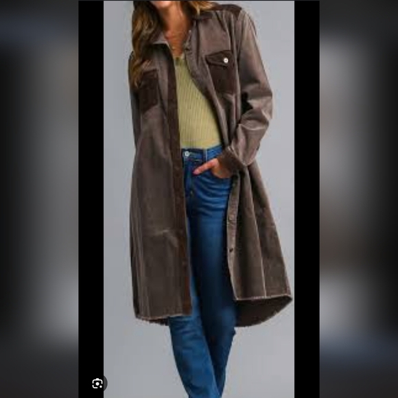 Umgee 100% Cotton Brown Long Sleeve Button-Up Dress/Shacket_S - Picture 2 of 12
